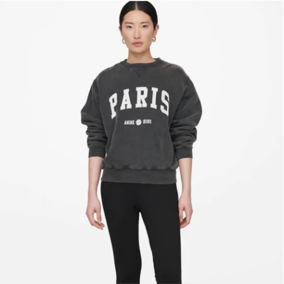 Anine Bing Ramona Paris Sweatshirt Washed Black M - Picture 2 of 10